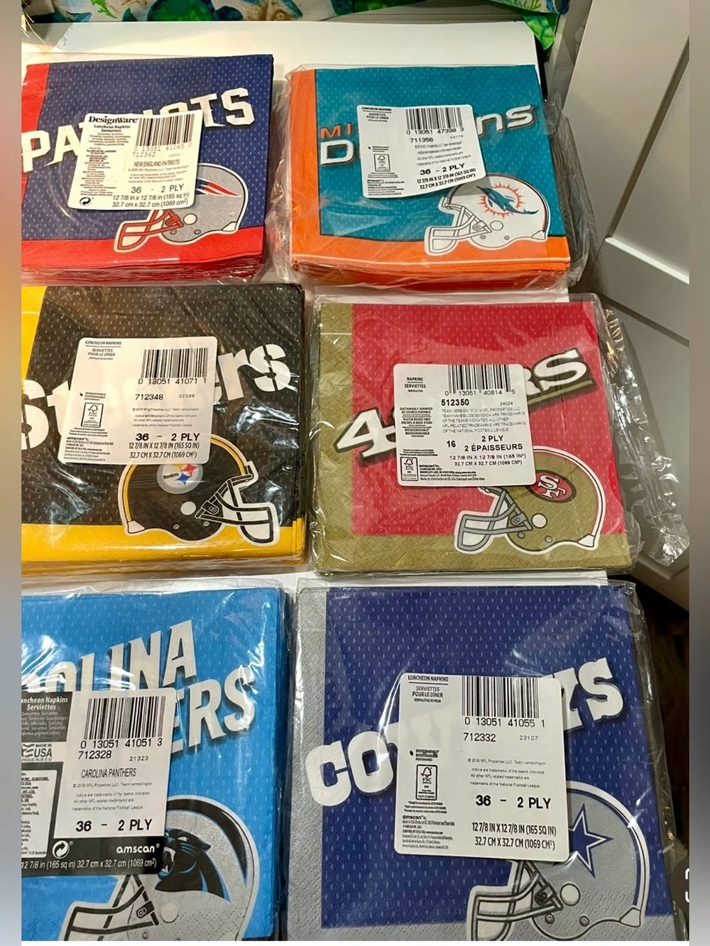 NFL Team Napkins Lot Bills Patriots Dolphins Cowboys Steelers 49ers Bears- DIY